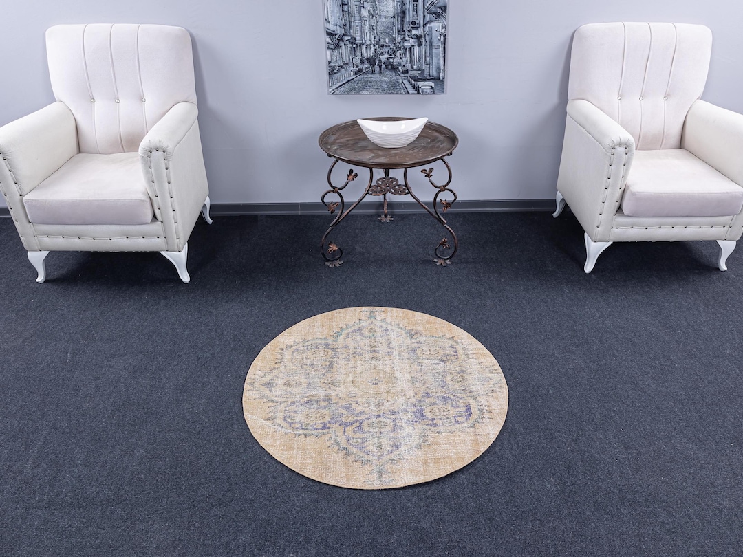 3x3 Handmade Round Rug, Small Area Rug, Round Oushak Rug, Entryway Rug ...
