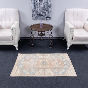 3x4 square neutral rug, Modern kitchen rug, handmade wool 3x4 vintage rug, oriental pattern soft rug, oushak small home decor unique rug 3x4