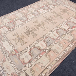 4.9x7.6 Neutral Area Rug, Oushak muted Rug, 5x8 Vintage Turkish Rug, 5x8 Soft Wool Rug, Low Pile Rug, Hand knotted Rug,5x8 rugs for bedroom