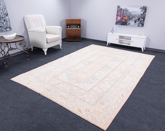 7x10 Oushak pink soft Rug Living Room Rug, Vintage Large Rug, Natural Rug Bohemian Rug Modern Rug, Turkish Wool Rug, 7x10 Handmade Rug