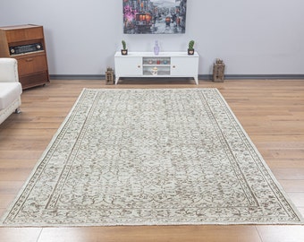 トルコ製 ウール カーペット 236×169cm 洗浄済み 中古 セブンマウンテンズフラワー柄ウール＆コットンラグ、5x7 プリミティブ