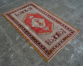4x6 Vintage Handmade Wool Oushak Rug, 3.5x5.7 ft, Pastel Red Antique Home Decor