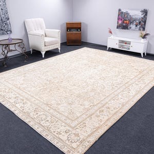 10x12 wool rugs, Antique neutral brown beige color large unique living room rug, 10x12 Turkish handwoven muted vintage rug, 10x12 carpets