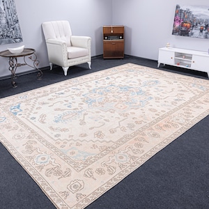 9x12 Soft Vintage Carpet, 9x12 wool Rugs, Oushak Rugs, 9x12 Large Area Rug, 9x12 Turkish area rug, Natural Overize Rug, 9x12 Carpet