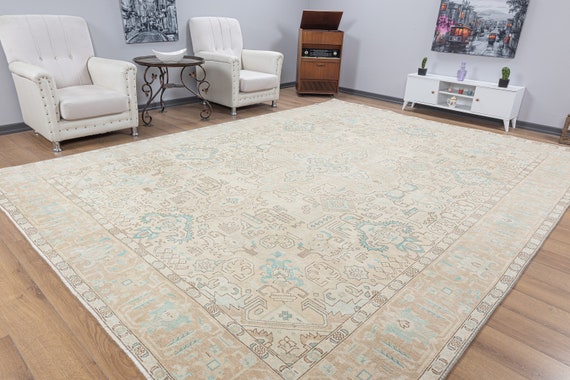 10x13 Oversized Vintage Oushak Wool Rug 9.5 x 12.9 feet