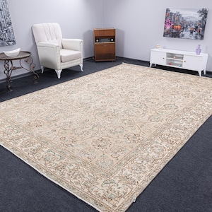 9x12 Vintage Rug, Beige green Rug, 9x12 Antique Rug, Special Design large Rug, 9x12 Oversize Rug, 9x12 neutral rug, Rugs for living room