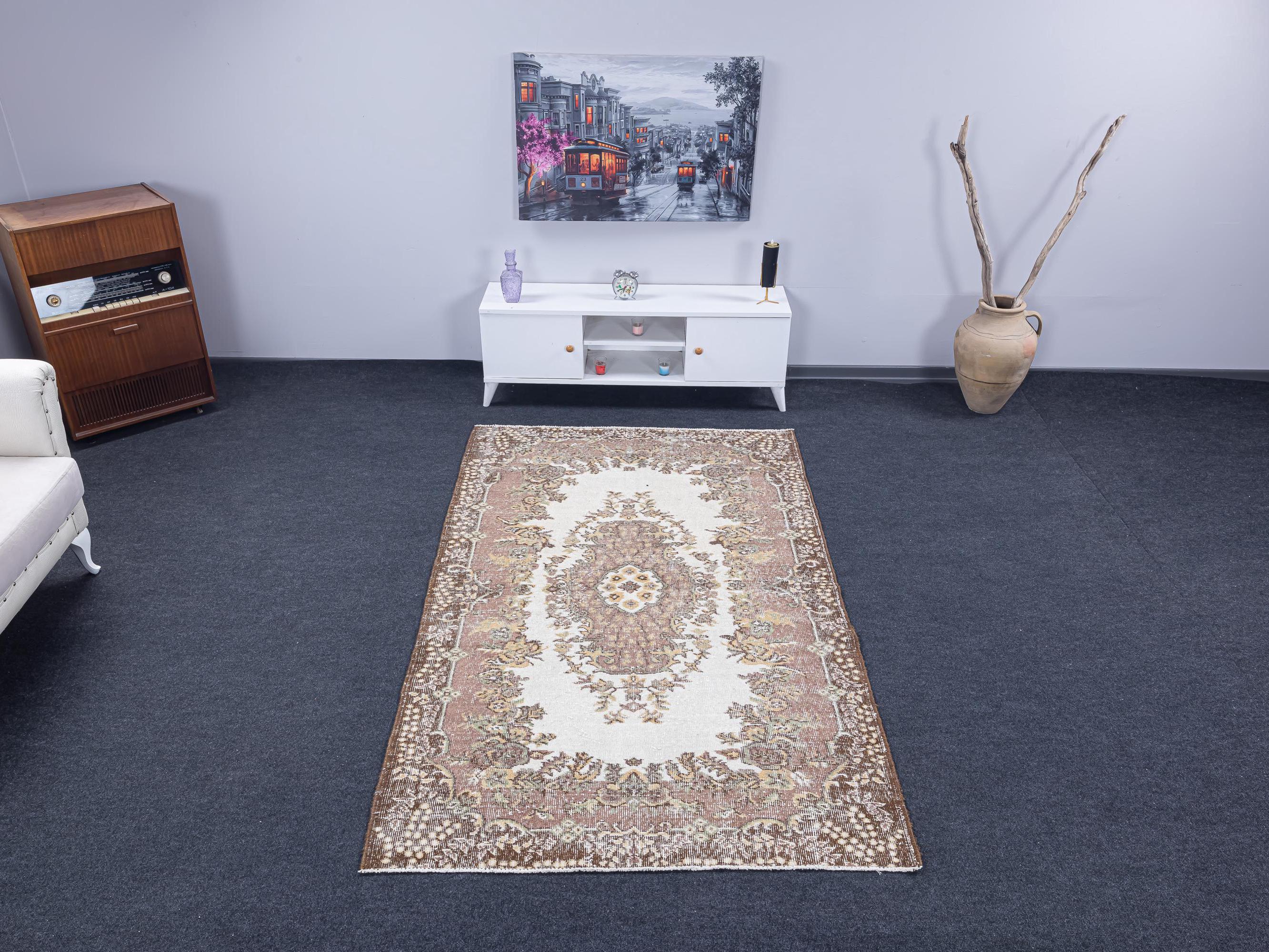 4x7 Vintage Turkish Wool Rug, Beige Anatolian Area Rug - Etsy
