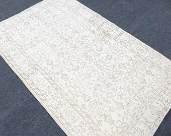 4x6 Vintage Turkish Rug, Muted Neutral Wool, Small Anatolian Rug