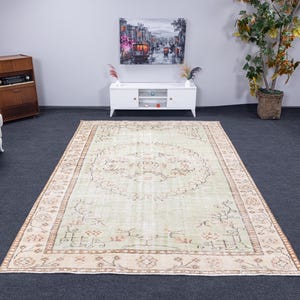 6x9 Vintage Rug, Neutral Turkish area Rug, 6x9 Low Pile Rug, Oushak Rug, Anatolian Handmade Rug, Antique Living Room Rug, 6x9 Wool carpets