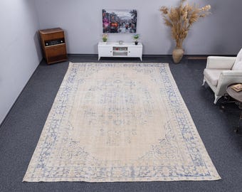Vintage Turkish Oushak Wool Rug, Beige Traditional Area Rug (9x12)