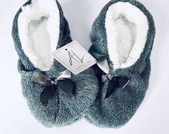 10 Pairs Sherpa Style Ballet Slippers, Pink or Silver Super Soft Slippers, Aimee Linzi Brand Size UK 4-6
