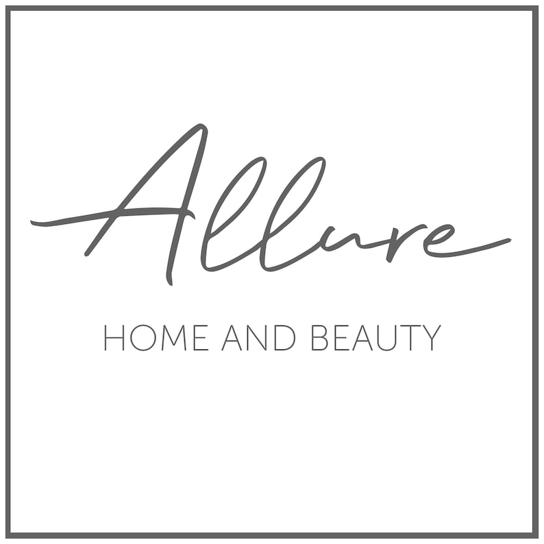 May include: A logo for a business called "Allure Home and Beauty". The logo is a handwritten script font in gray.