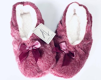 1, 5 or 10 Pairs Sherpa Style Ballet Slippers, Pink or Silver Super Soft Slippers, Aimee Linzi Brand Size UK 4-6