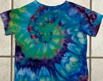 Toddler 3 / 3T long sleeve t shirt- tie dye / ice dye spiral swirl blue green purple fuchsia pink yellow kid boy girl youth child baby #32