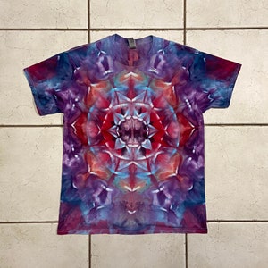 Adult Unisex M Medium tie dye/ice dye t-shirt--heavy weight cotton tee--fuchsia purple blue red geometric incline ice dye  #M13