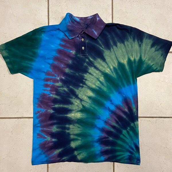 Unisex/men's POLO shirt XL Extra Large jersey Polo tie dye-light blue/dark blue/light green/dark green/purple arcs men's women's dyed #M51