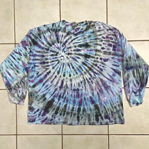 Unisex 3XL 3X XXXL long sleeve tie dye/ice dye t-shirt--Spiral in gray, blue, purple with some gold... #M31
