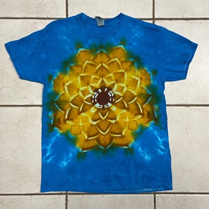 Adult unisex M Medium Tie dye t-shirt shirt--flower sunflower gold yellow brown blue Ukraine--medium weight cotton shirt ... #K19