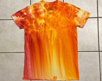 Unisex/men's L Large tie dye/ice dye t-shirt--scrunch/gravity dye--orange yellow red pink maroon....SOFT tee #L73