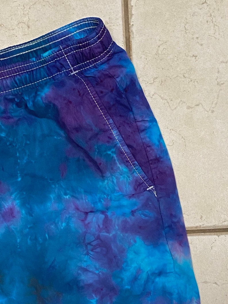 Men/'s Large 36-38 upcycled shorts waist measures 36;see listing for sizing info -tie dye dyed bluepurple drawstringelastic waist#F33 L