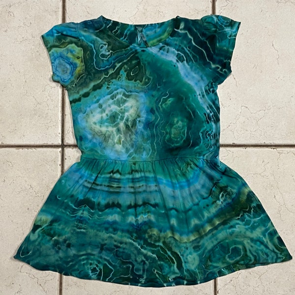 Toddler Baby Rib Dress  Size 5/6 blue green teal seafoam "scrunch"--Rabbit Skins brand combed ringspun cotton  #N13