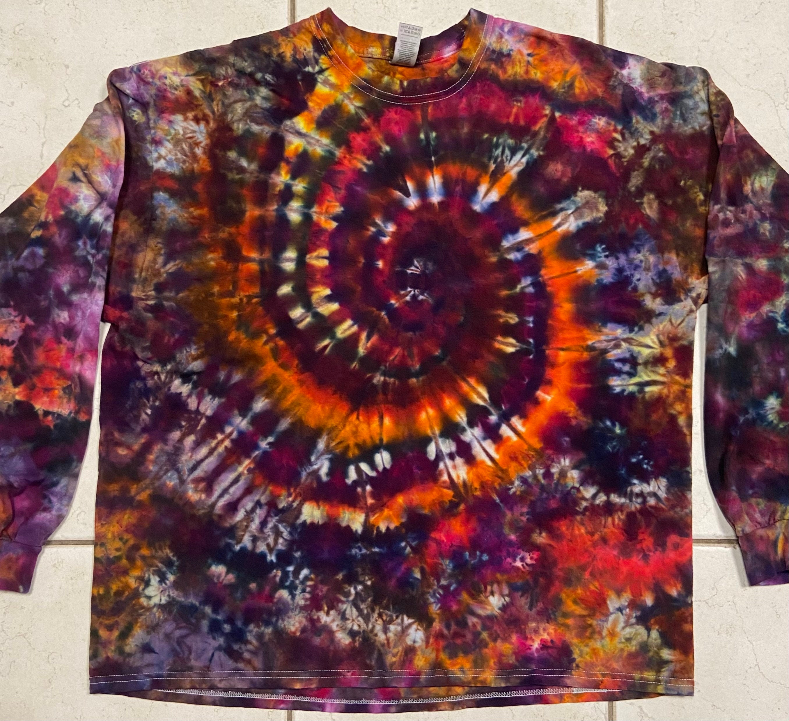 Unisex 2XL 2X XXL long sleeve tie dye / ice dye tshirt Purple Etsy