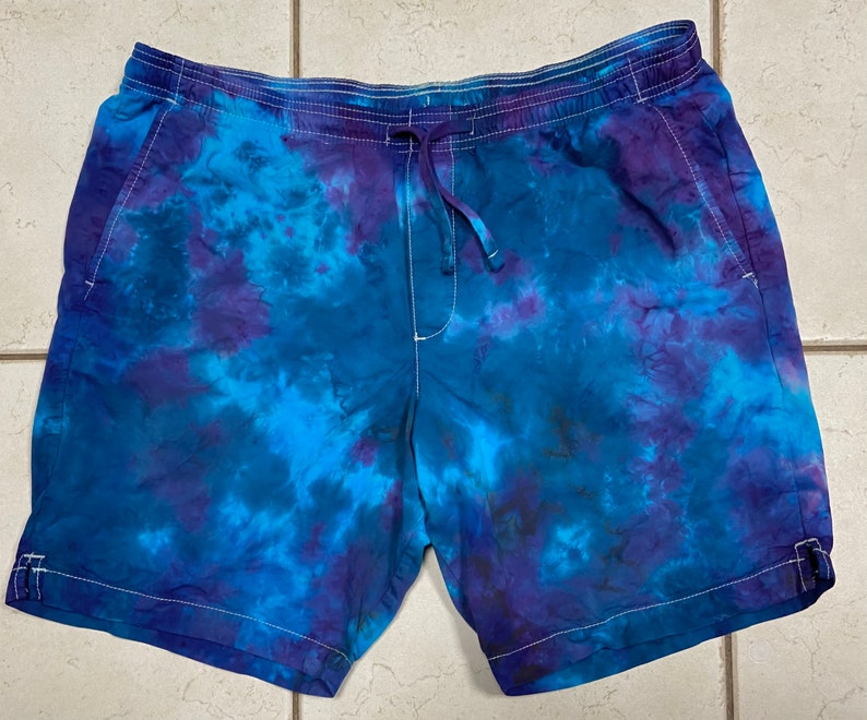 Men/'s Large 36-38 upcycled shorts waist measures 36;see listing for sizing info -tie dye dyed bluepurple drawstringelastic waist#F33 L