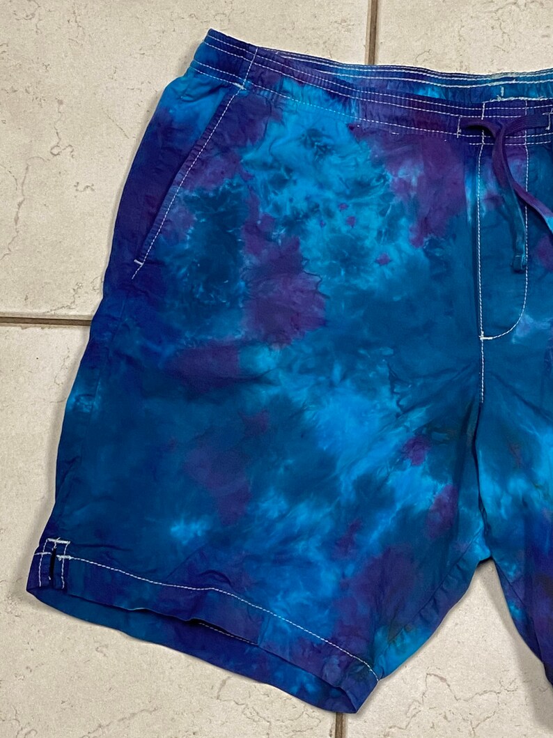 Men/'s Large 36-38 upcycled shorts waist measures 36;see listing for sizing info -tie dye dyed bluepurple drawstringelastic waist#F33 L