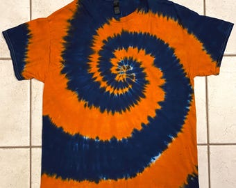 Unisex XL Extra Large t shirt tie-dye spiral orange blue Auburn Gators Mets Knicks Illini Broncos fan #A30