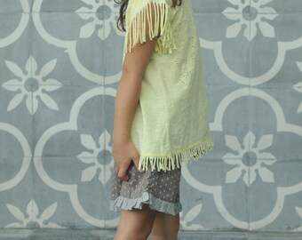 Fringed Heart  T shirt  3-4 to 7-8 years, T shirt with heart design, Tassel Tee, Boho Girl,