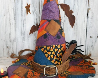 Primitive/ Patchwork/Halloween/ Witch/ Hat/Handmade/Bats/ e-pattern/ instant download/ PDF