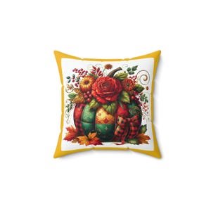 Autumn Floral Pumpkin Square Pillow - 14&quot; Fall Home Decor, Spun Polyester Throw Pillow