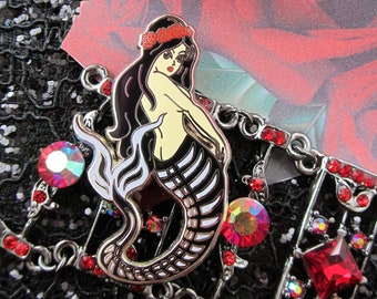 Skeleton Mermaid Glow in the Dark Day of the Dead Siren Hard Enamel Mermaid Pin Brooch Jewelry