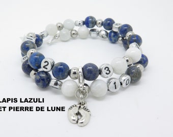 Breastfeeding bracelet fine stone lapis lazuli and moonstone and customizable with choice of charm, future mother baby shower gift