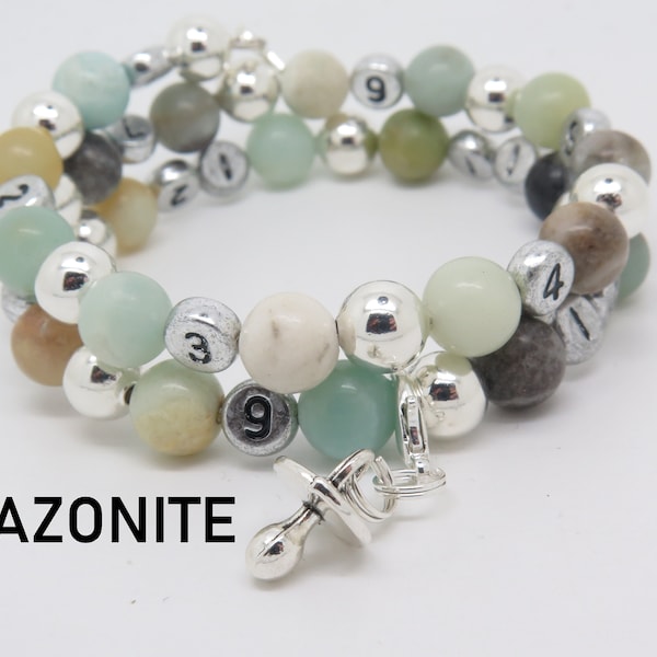 Bracelet d'allaitement pierres fines Amazonite et personnalisable avec choix breloque, cadeau future maman, nouvelle maman