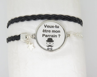 Pulsera de regalo CUIR PERSONNALISABLE para un patrocinador para un nacimiento un bautismo: ¿quieres ser mi padrino?