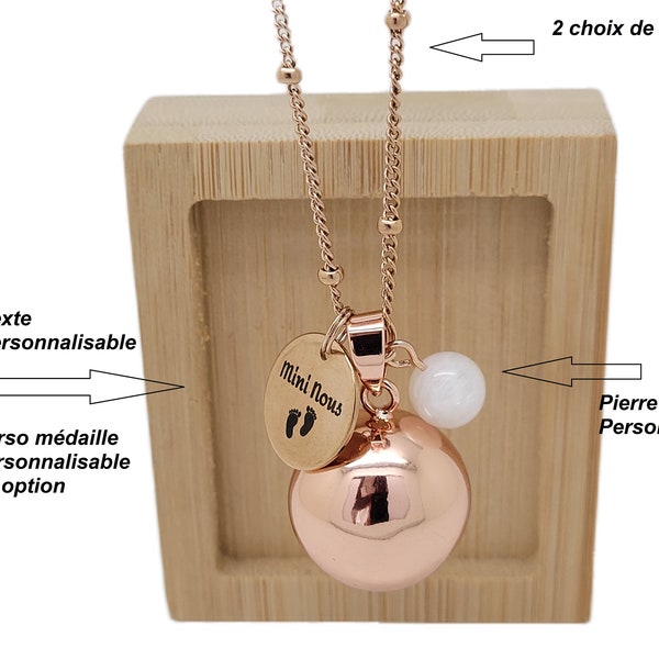 Bola de grossesse personnalisable ton or rose  médaille gravée mini nous chaîne satellite pierre  fine cadeau future maman