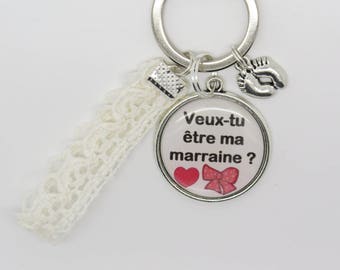 porte clés PERSONNALISABLE  bijoux de sac pour une demande de marraine pour un baptême une naissance grossesse