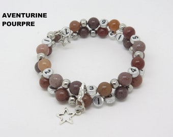 Nursing bracelet and bottle socket customizable purple aventurine fine stones with choice of charm birth gift idea
