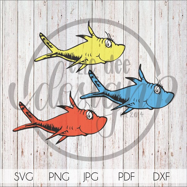 One Fish Two Fish Red Fish Blue Fish, svg, png, jpg, pdf, dxf, Silhouette, Cricut, Cutting File