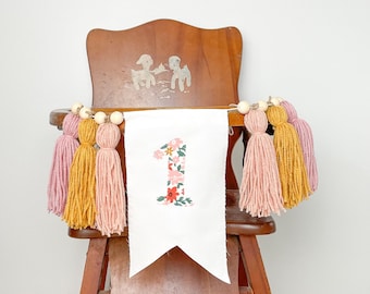 Wildflower Highchair Banner: Floral Girl First Birthday Decoration