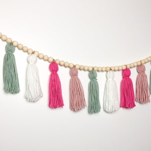 Girl Room Decor Yarn Tassel Wood Bead Garland Boho Girl Wall Hanging Above the Bed Girl Birthday Decor Llama Cactus Watermelon Tropical