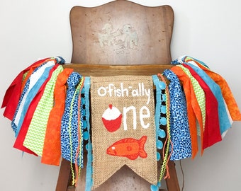 El gran cartel para la trona: Decoración para la fiesta de primer cumpleaños de Ofishally One Fishing