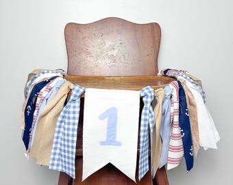 Sailing into One Highchair Banner: Nautical First Birthday Fabric Garland