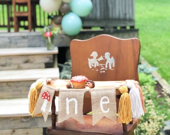 Guirnalda para silla alta de primer cumpleaños con diseño de seta: Borlas de hilo estilo boho