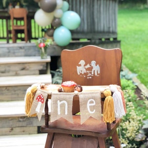 1st Birthday Decor, Woodland Bunny and Mushroom One Banner