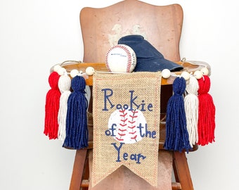 Rookie of the Year High Chair Banner Rookie Year First Birthday Party Decor Baseball Tassel Banner Little Slugger Baseball First Birthday