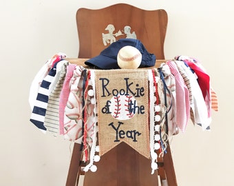 Baseball Birthday Party High Chair Banner Rookie of the Year High Chair Banner Cake Smash Sports First Birthday Banner Rookie Year Banner