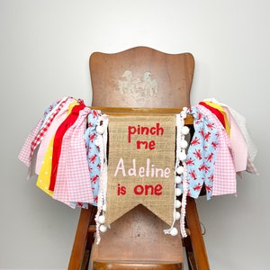 Crawfish Boil High Chair Banner Pink Girl Summer Lobster First Birthday Pinch me I&#39;m One Boiling with Excitement Personalized with Name