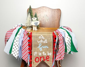 Winter Onederland High Chair Banner: Boy's First Christmas Birthday